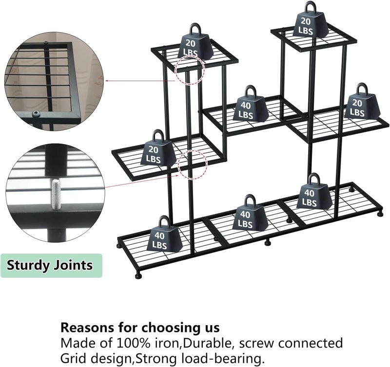 Twhep Metal Plant Stand, 5 Tiers Multifunctional Plant Stands for Indoor Plants, Decorative Black Steel Plant Shelf for Indoor Patio Garden Balcony and Yard (4 tiers 12 pots) - Image 4